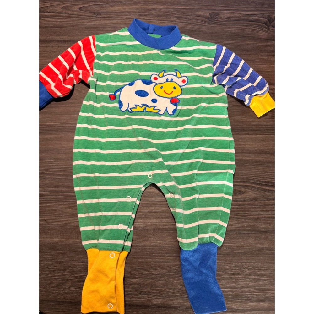 Vintage Color Trac Doe-Spun Baby Romper Cow Striped Colorblock 12 Months RN25826